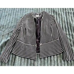 Chicos 1 Blazer Cardigan Striped Black White Open Front Zipper Accent Medium
